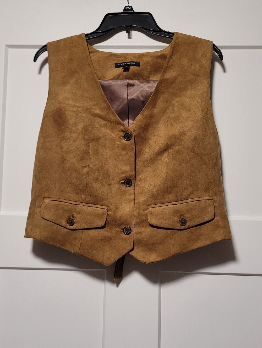 Banana Republic Women's Vegan Suede Lined 4 Button Vest Size 16 Brown Boho chic